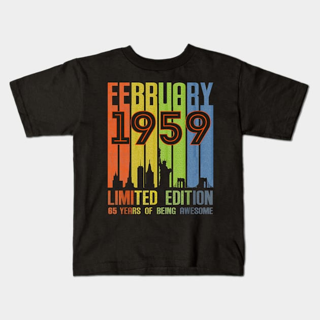 February 1959 65 Years Of Being Awesome Limited Edition Kids T-Shirt by Red and Black Floral